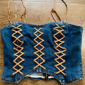 I.AM.GIA I am Gia Denim Lace-Up Corset Top size small
